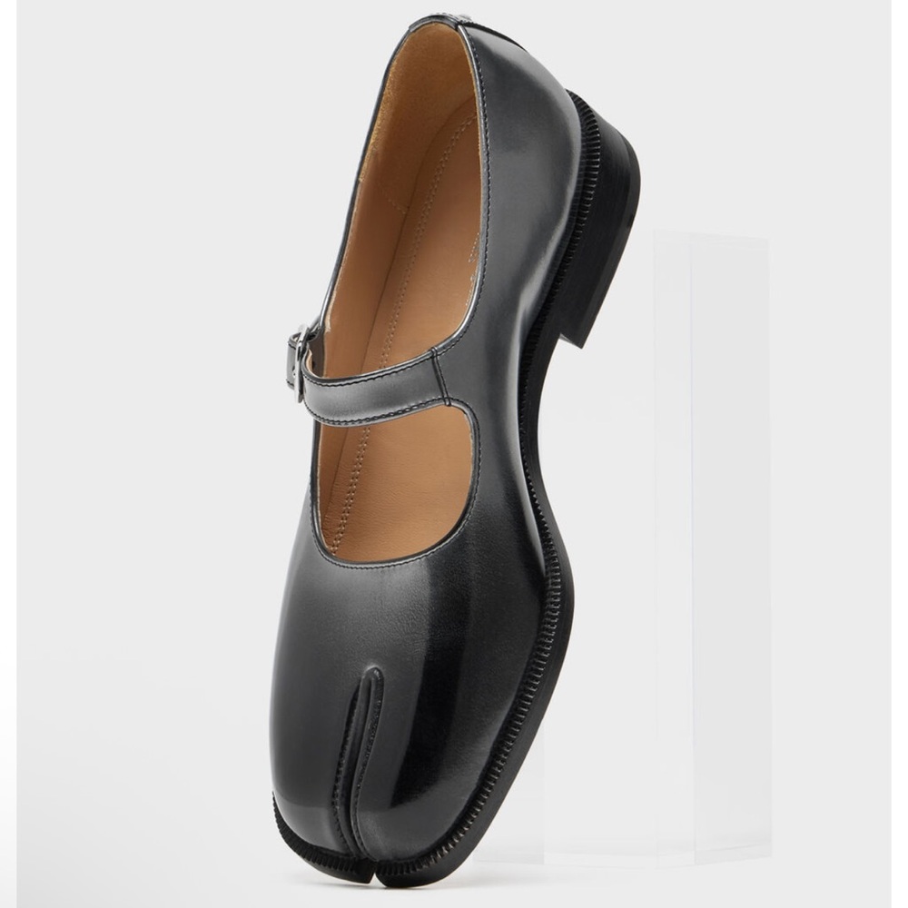 NEW Maison Margiela Mary Jane Tabi Leather Flats Silver Black Size 36 NIB - Picture 6 of 16